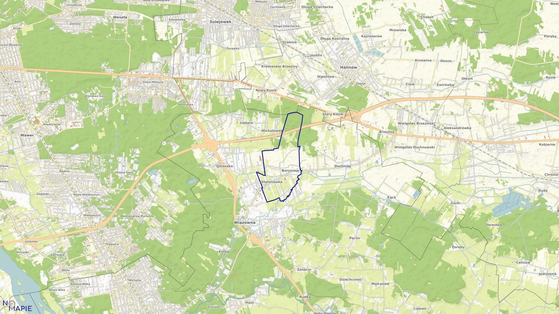 Mapa obrębu BORYSZEW w gminie Wiązowna