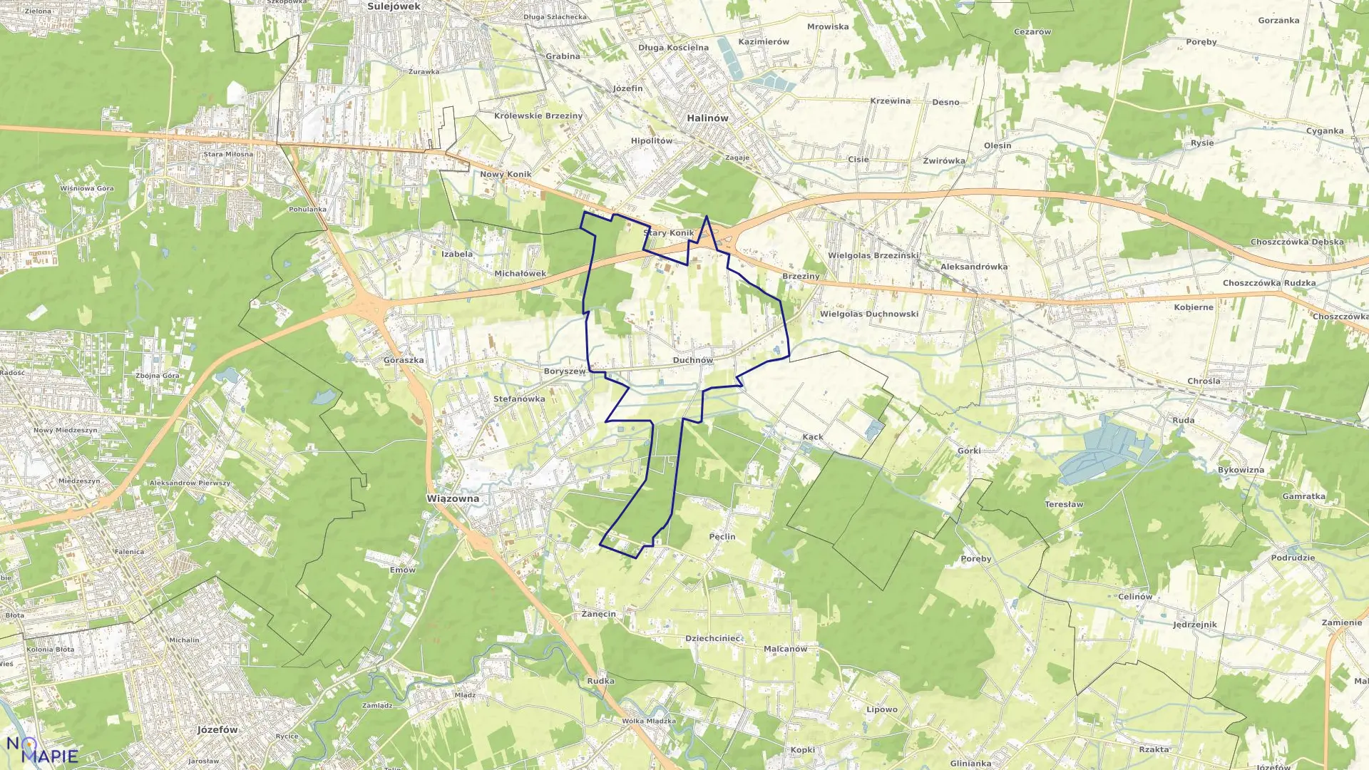 Mapa obrębu DUCHNÓW w gminie Wiązowna