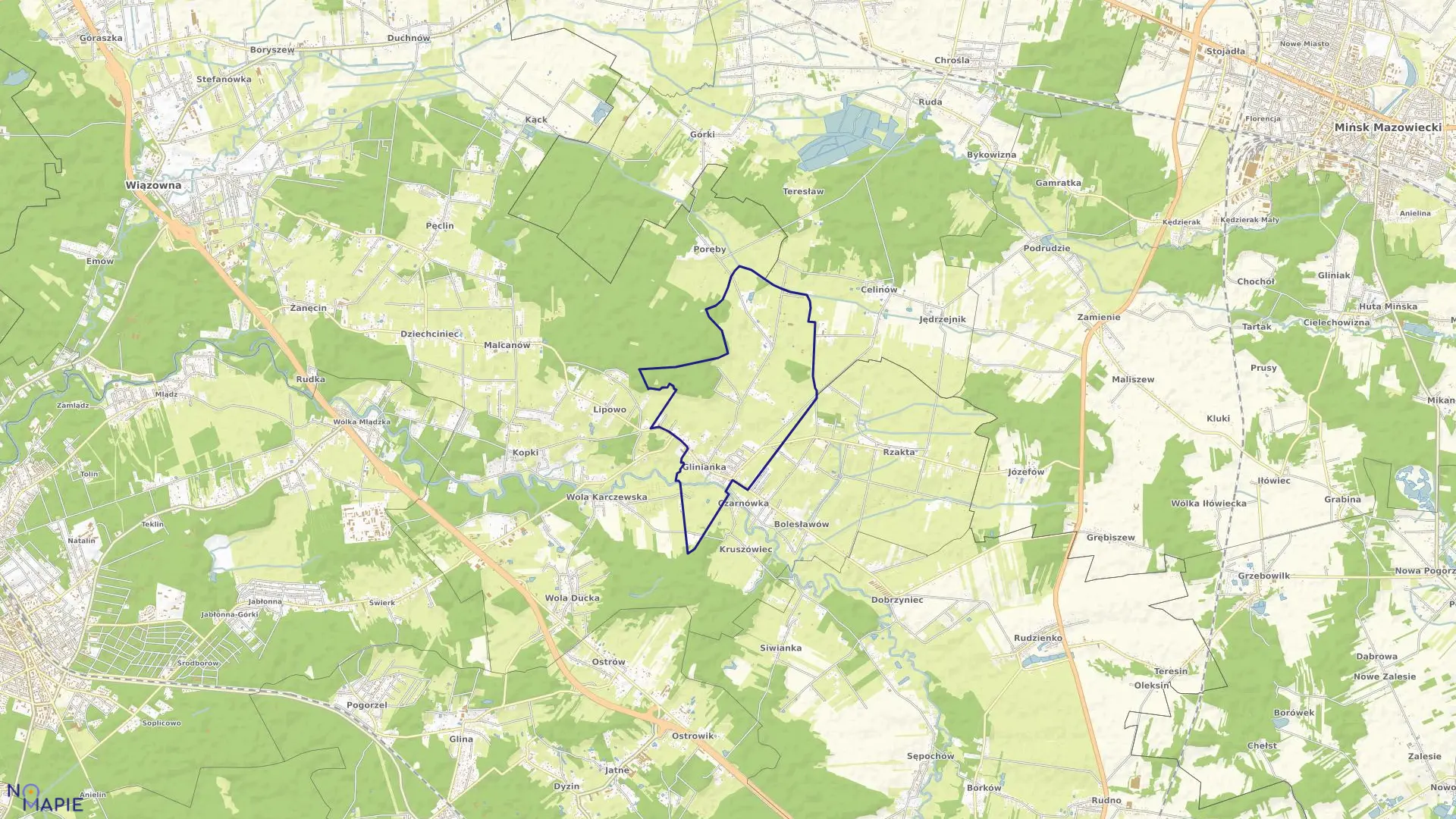 Mapa obrębu GLINIANKA w gminie Wiązowna