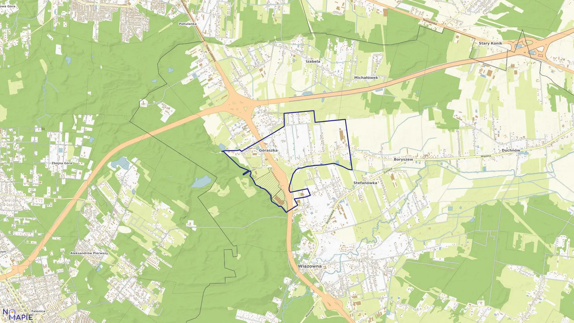 Mapa obrębu GÓRASZKA w gminie Wiązowna