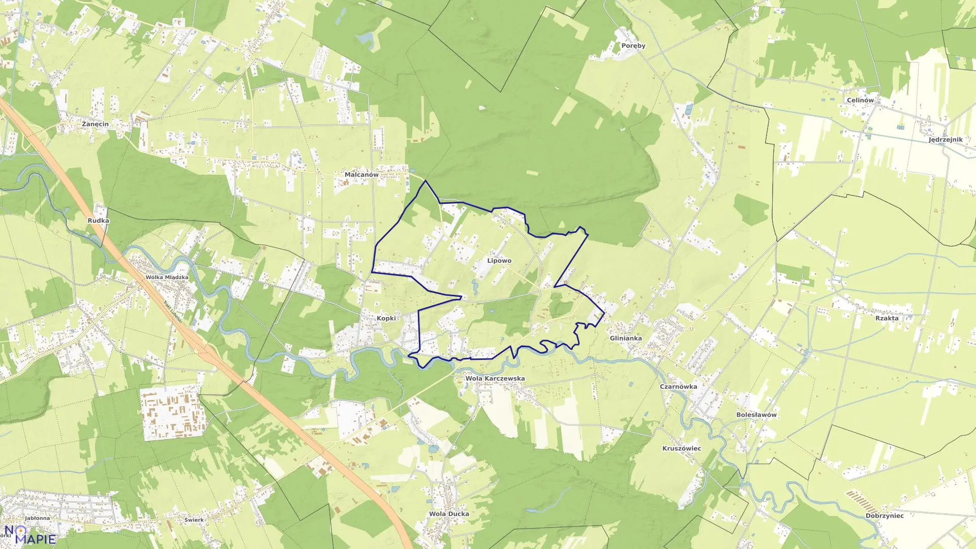 Mapa obrębu LIPOWO w gminie Wiązowna