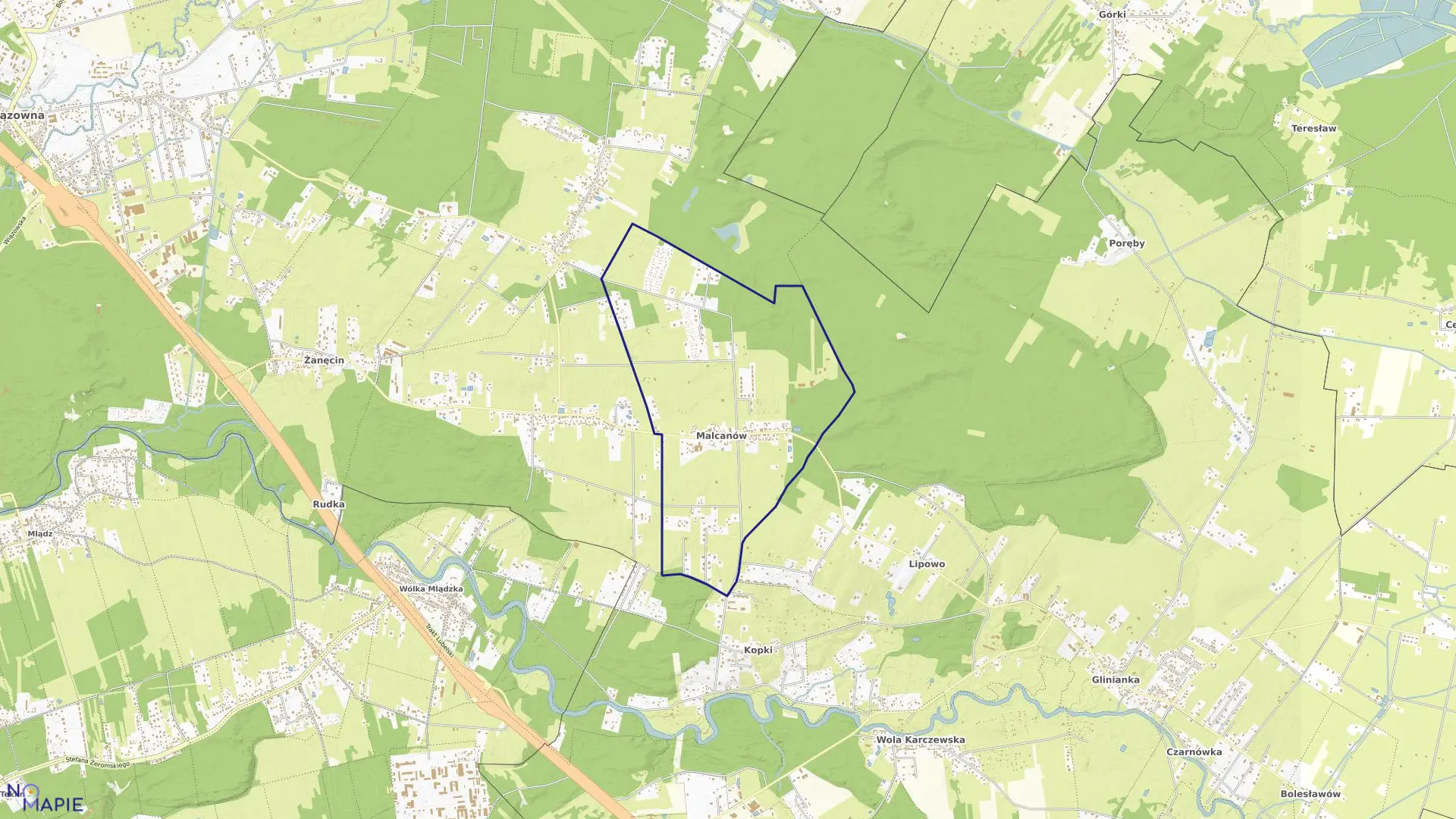 Mapa obrębu MALCANÓW w gminie Wiązowna