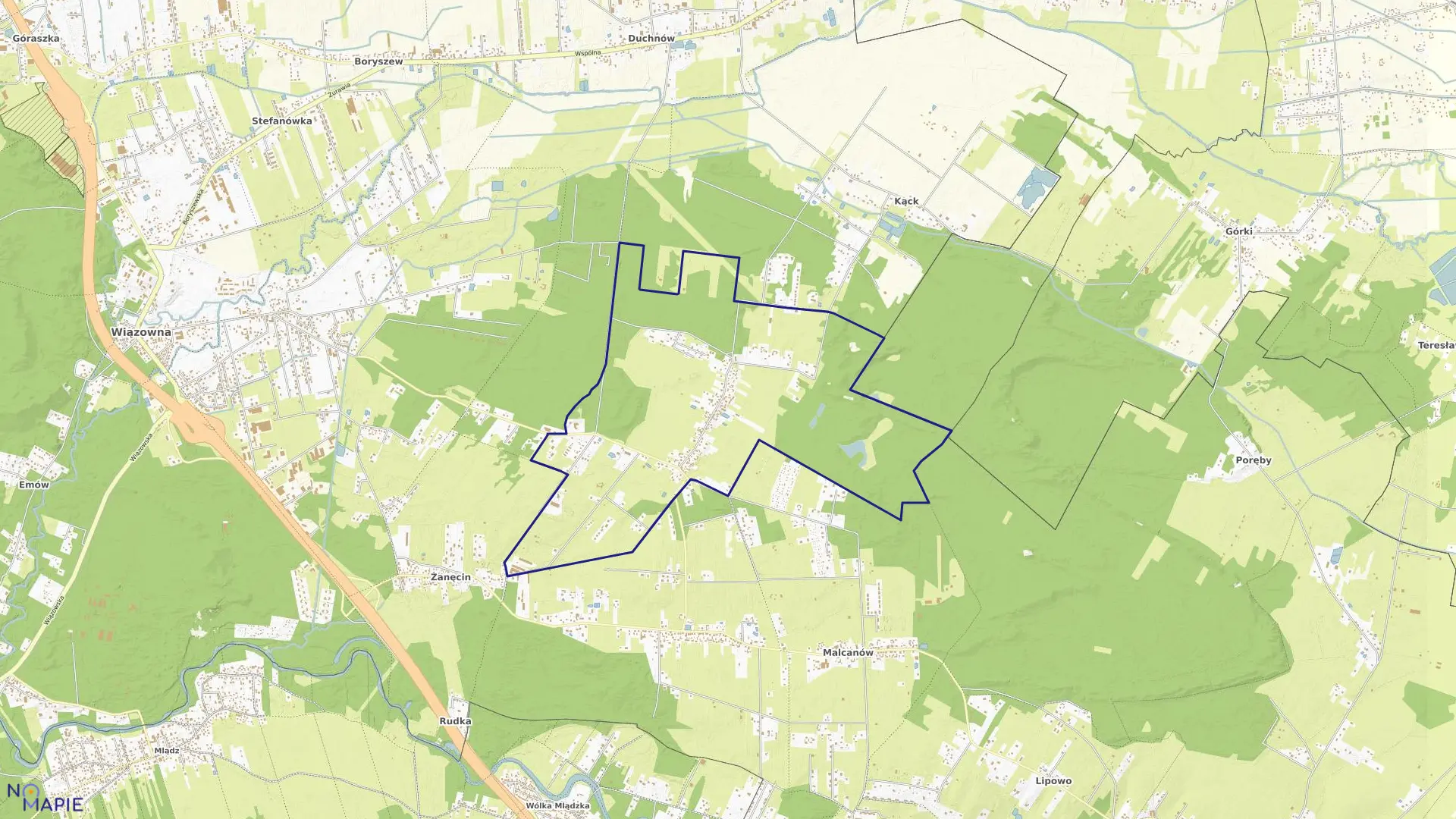 Mapa obrębu PĘCLIN w gminie Wiązowna