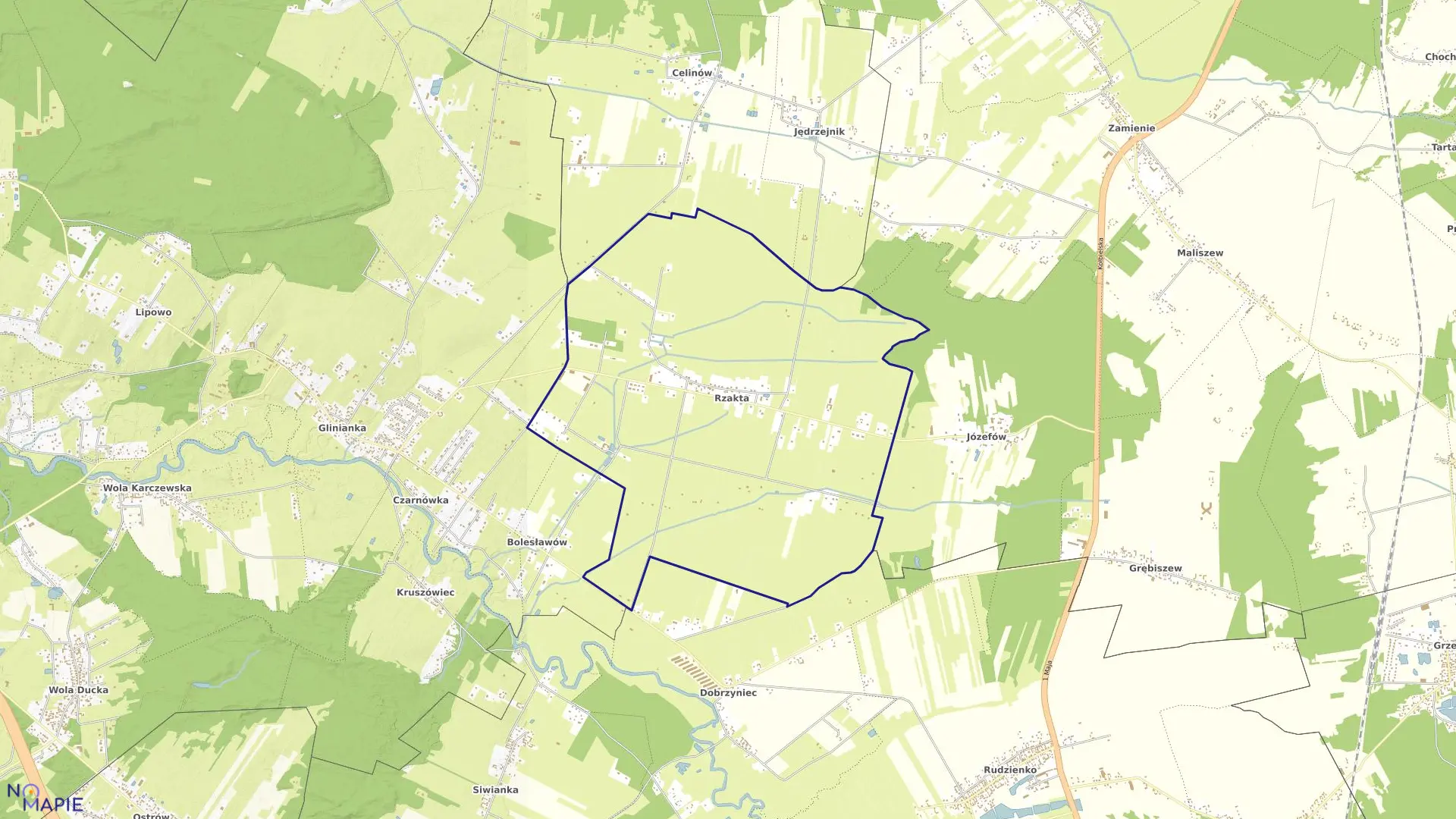 Mapa obrębu RZAKTA w gminie Wiązowna