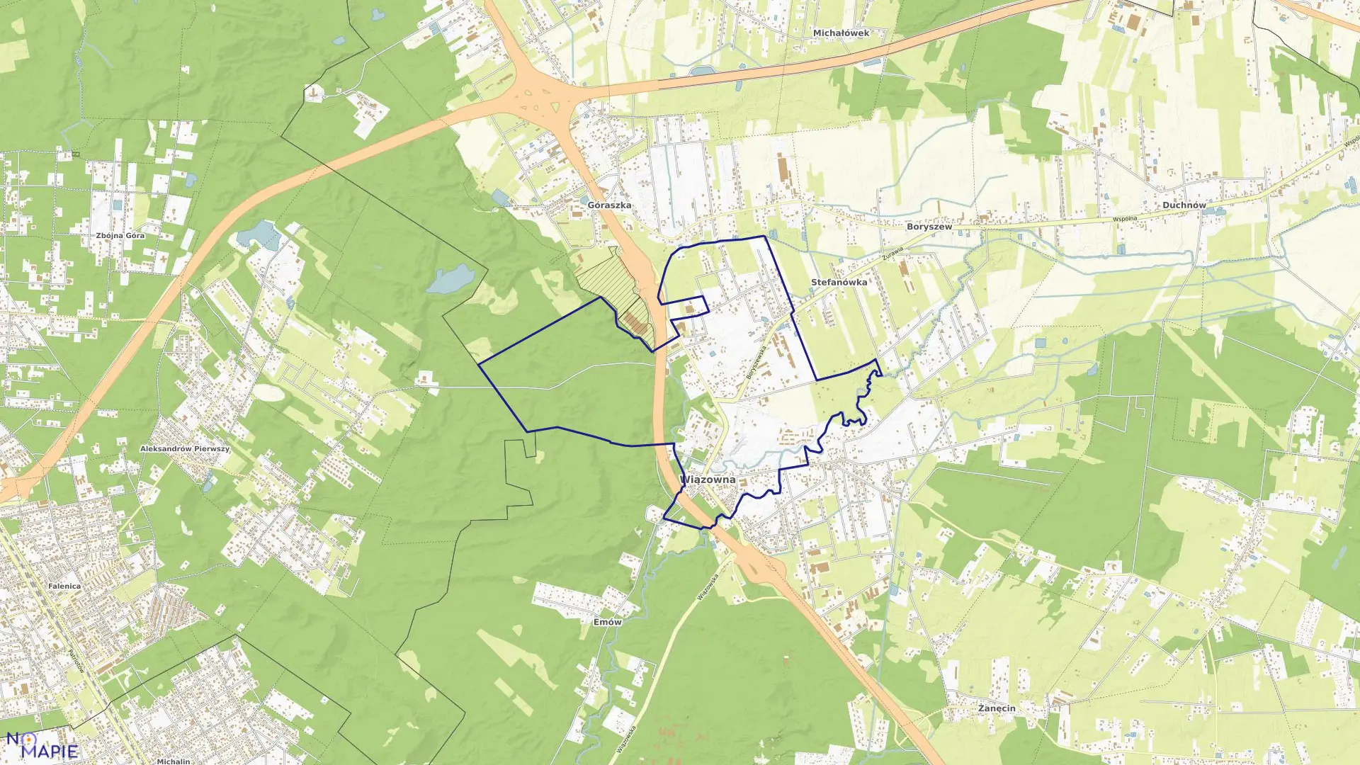 Mapa obrębu WIĄZOWNA GMINNA w gminie Wiązowna