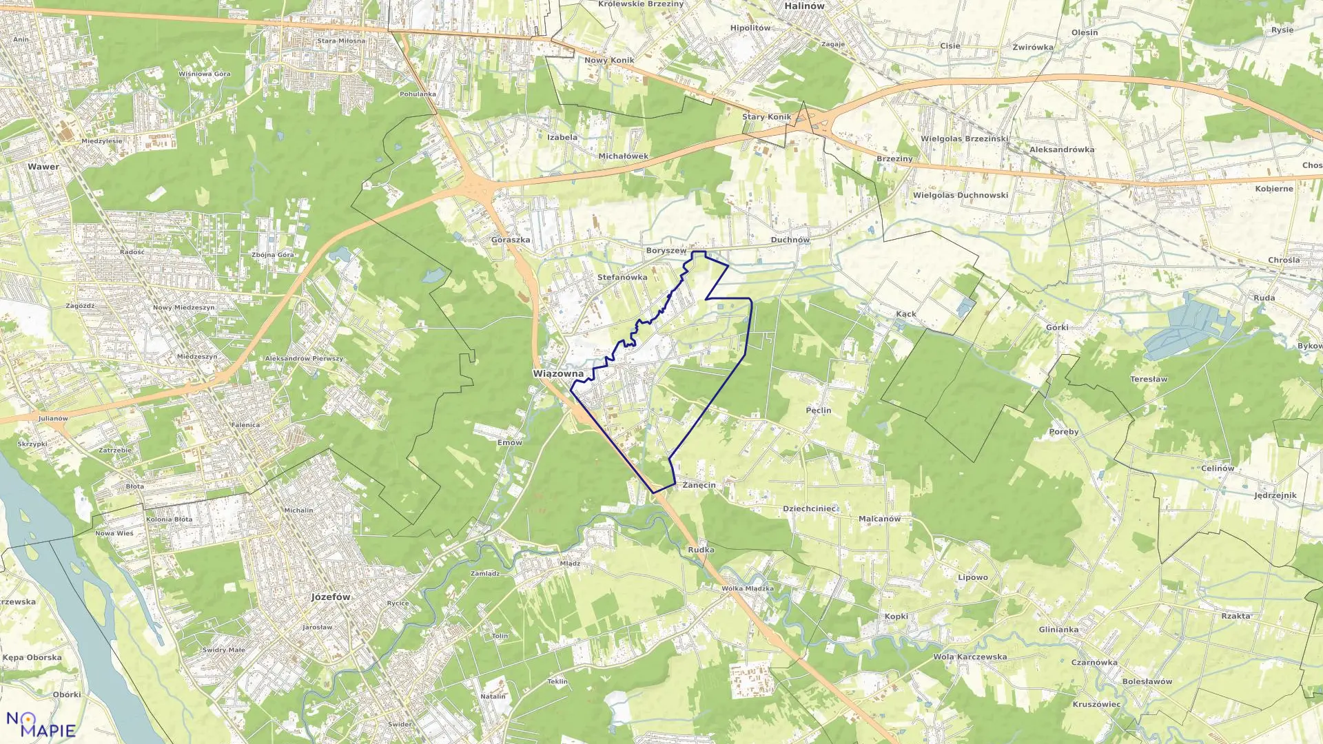 Mapa obrębu WIĄZOWNA KOŚCIELNA w gminie Wiązowna