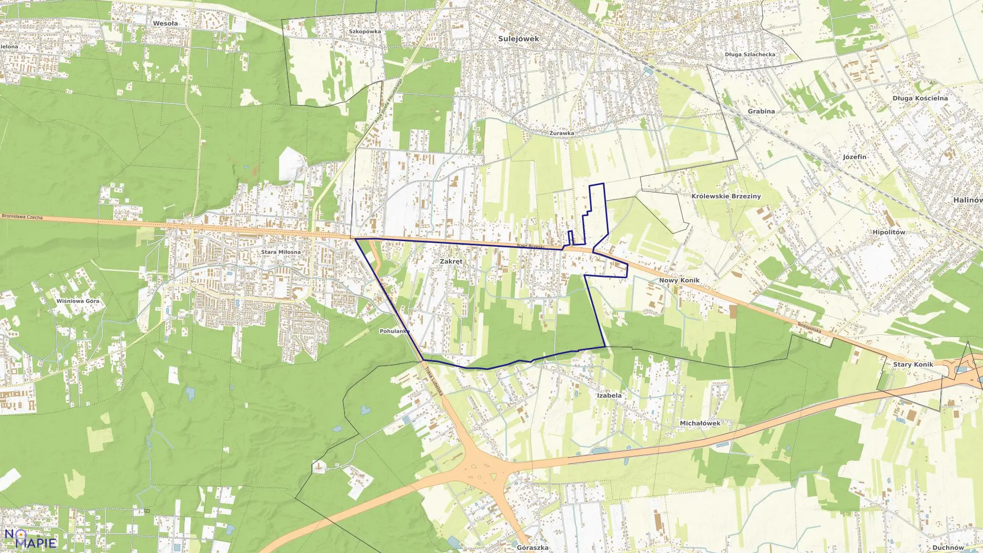 Mapa obrębu ZAKRĘT w gminie Wiązowna
